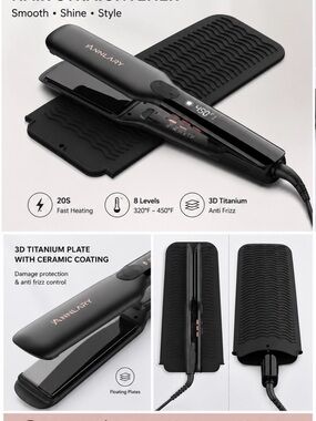 Black Hair Straightener - 3D Titanium Plates